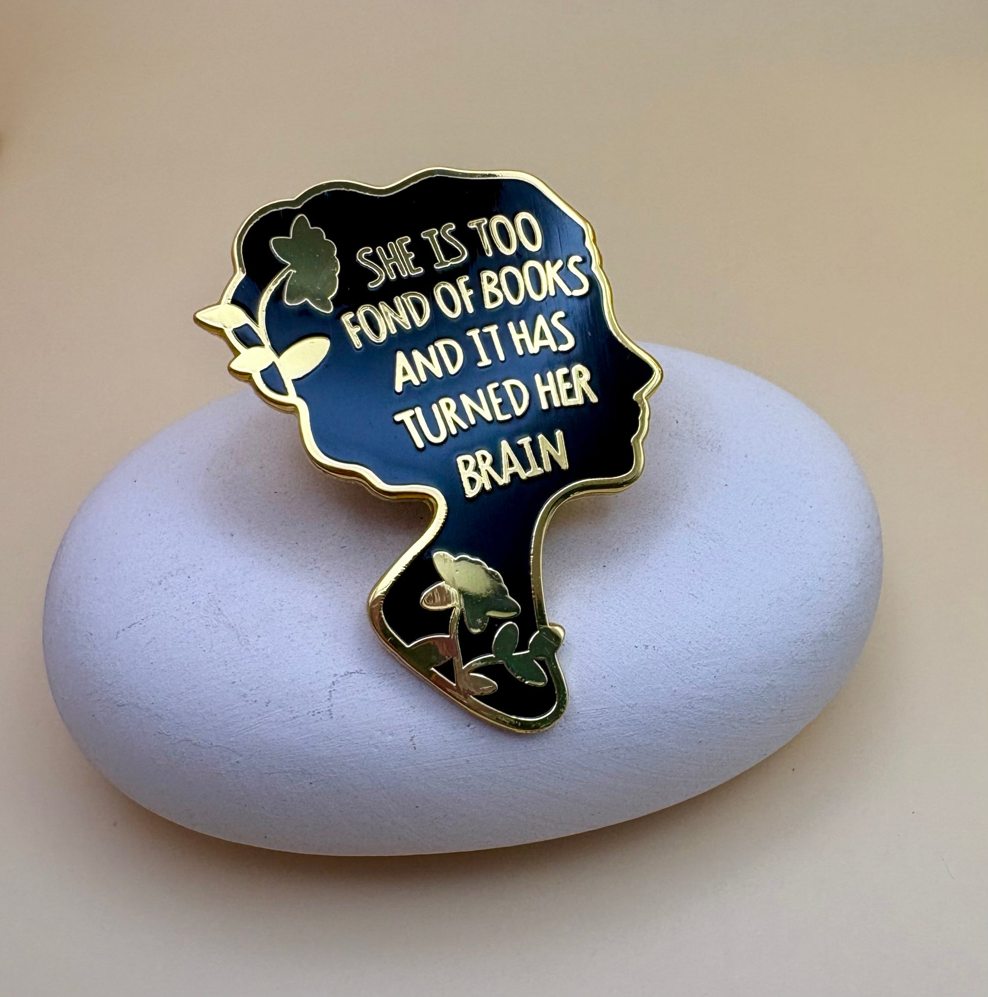 "Too Fond of Books" Pin
