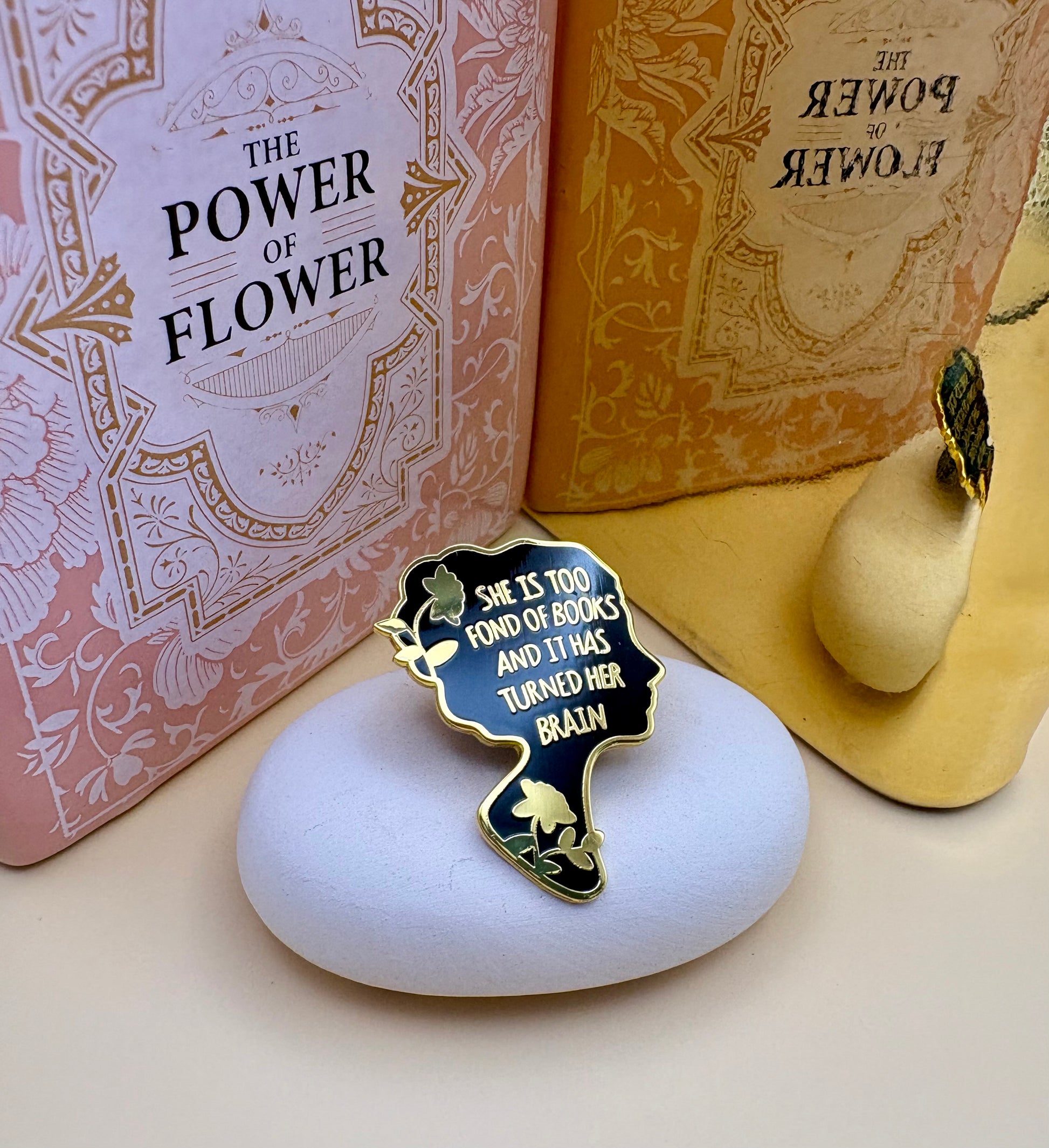 "Too Fond of Books" Pin